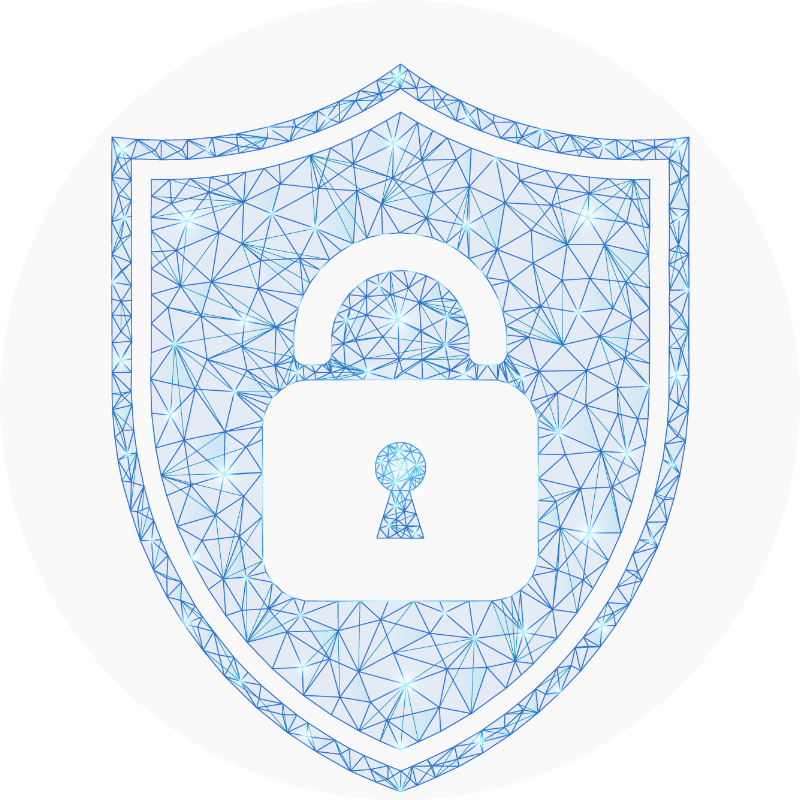 Blue security badge icon with a white lock.
